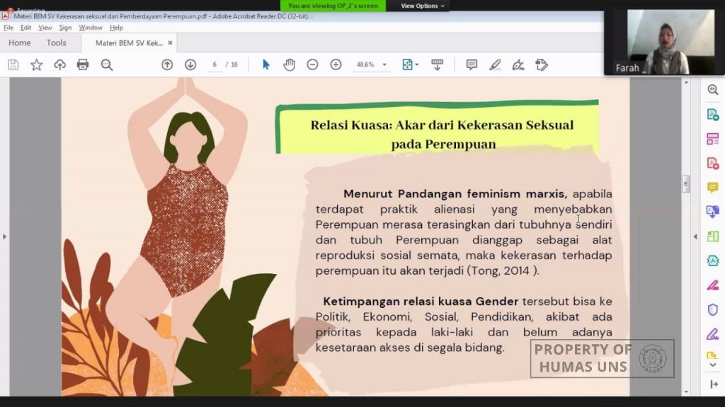 Webinar SETARA on Women Empowerment and Fight Against Sexual Violence from BEM SV UNS