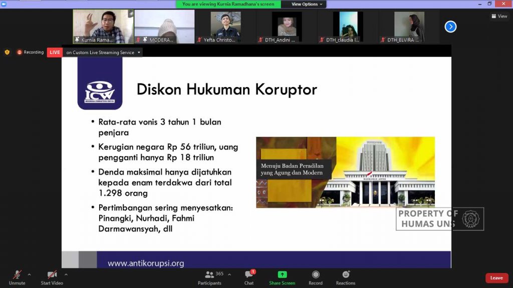CLC FH UNS Held a Discussion with Legal Practitioners on the Direction of Corruption Alleviation in Indonesia