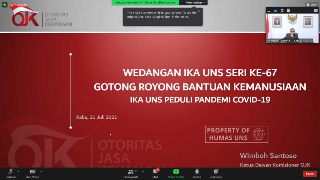Wedangan IKA UNS: Chairman of Indonesia Financial Service Authority OJK Discuss the Government Determination In Realizing Herd Immunity