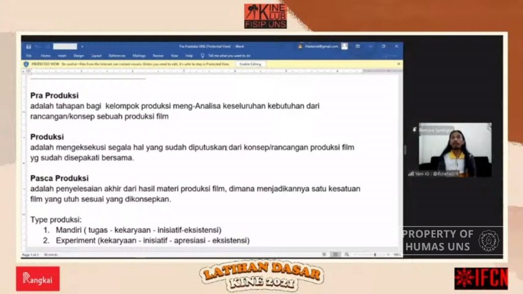 With Rangkai.id and IFCNetwork, Kine Klub FISIP UNS Discussed the Management and SOP of Film Production