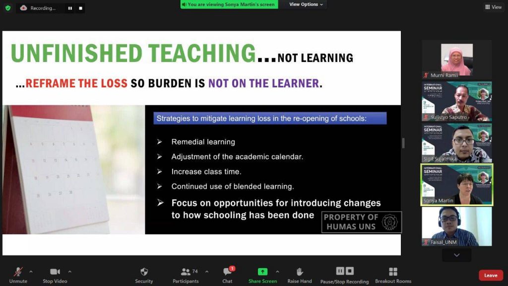 Doctoral Program in Natural Science Education Held Webinar with Asia-Pacific Top Scholar on Great Learning Challenges during Covid-19 Pandemic