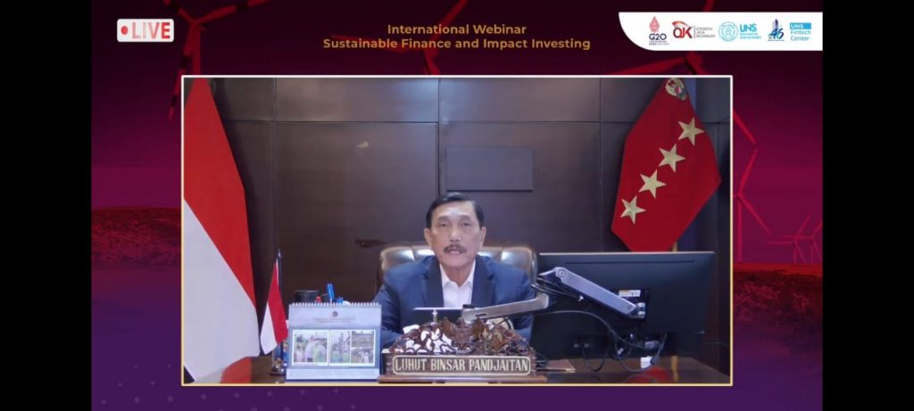 Coordinating Ministry for Maritime & Investment Affairs and Chairman of OJK RI Opened UNS International Webinar in Sustainable Finance and Impact Investing