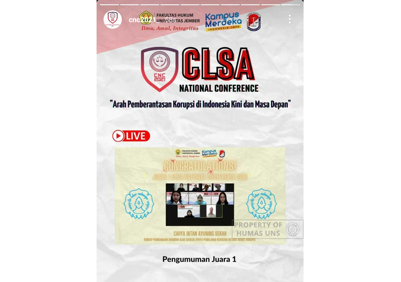 Ungguli Unair, Tim Mahasiswa UNS Sabet Juara 1 CLSA National Conference 2021