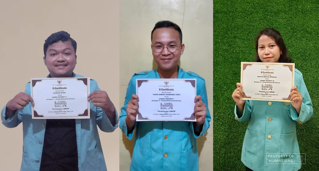 Tiga Mahasiswa FEB UNS Raih Juara Favorit Lomba Resensi Buku Pembiayaan UMKM