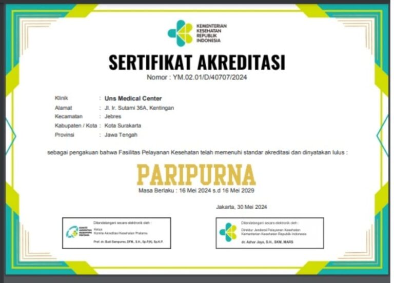 UNS Medical Center Raih Akreditasi PARIPURNA dari Kemenkes RI